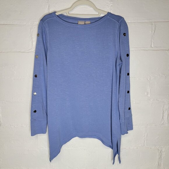 Chico's Zenergy Women's Size 1 (US Size 8/10) Shirt Top Blue Asymmetrical - Picture 1 of 4